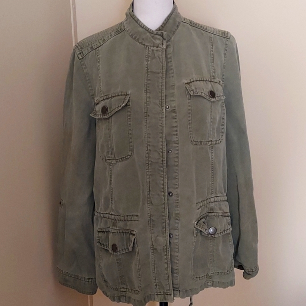 Lucky Brand Green Utility Jacket with Stand-Up Collar